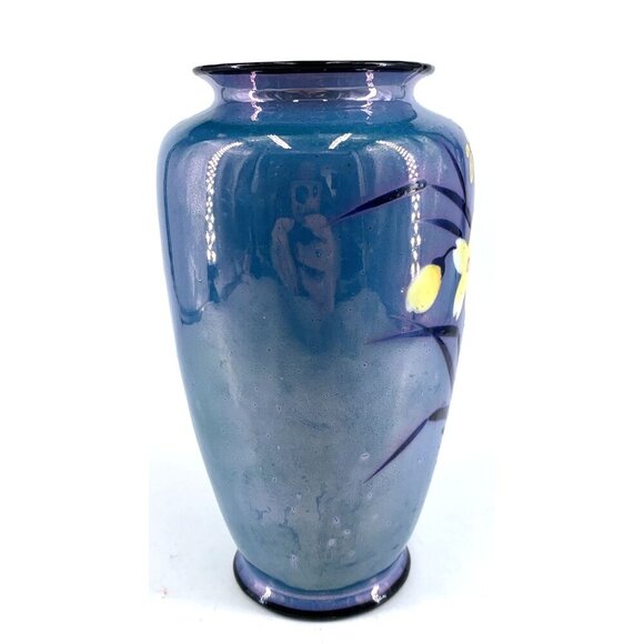 Lusterware Porcelain Vase Blue Daffodil Flowers Butterfly 7.5" Vintage - Picture 3 of 7